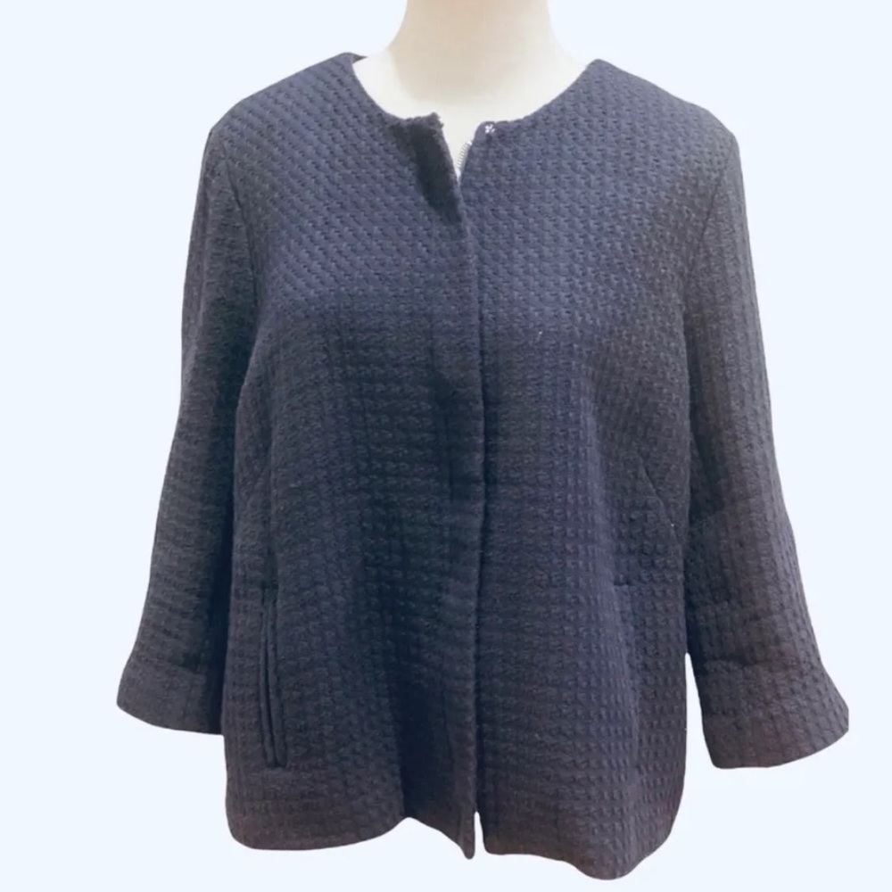 Talbots Navy Blue Swing Jacket Blazer Woven 12 P Petites Preppy Outdoorsy Form - Picture 3 of 10